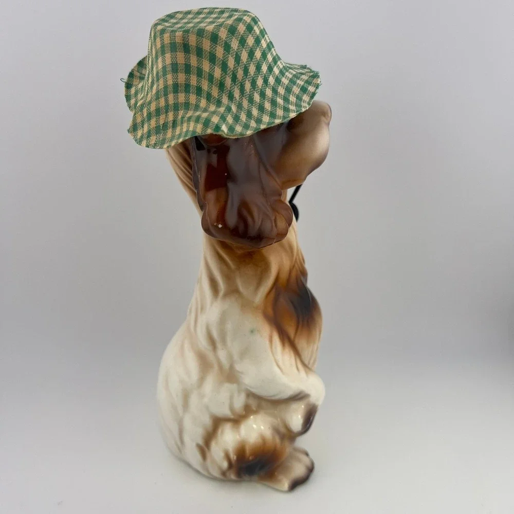 Vintage Big Eye Dog Figurine‎ With Cloth Hat Pipe Kitsch Decor Puppy 7.50
